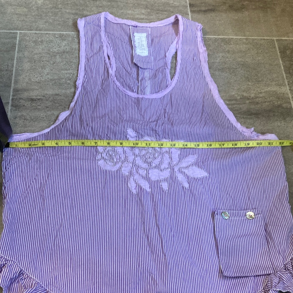 Hand Crafted Lavender Striped Tank Top with Ruffle Hem - Picture 11 of 12